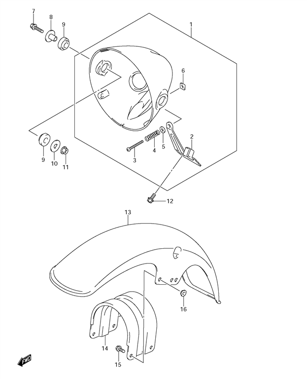 HEADLAMP HOUSING FRONT FENDER TU250 2009-15